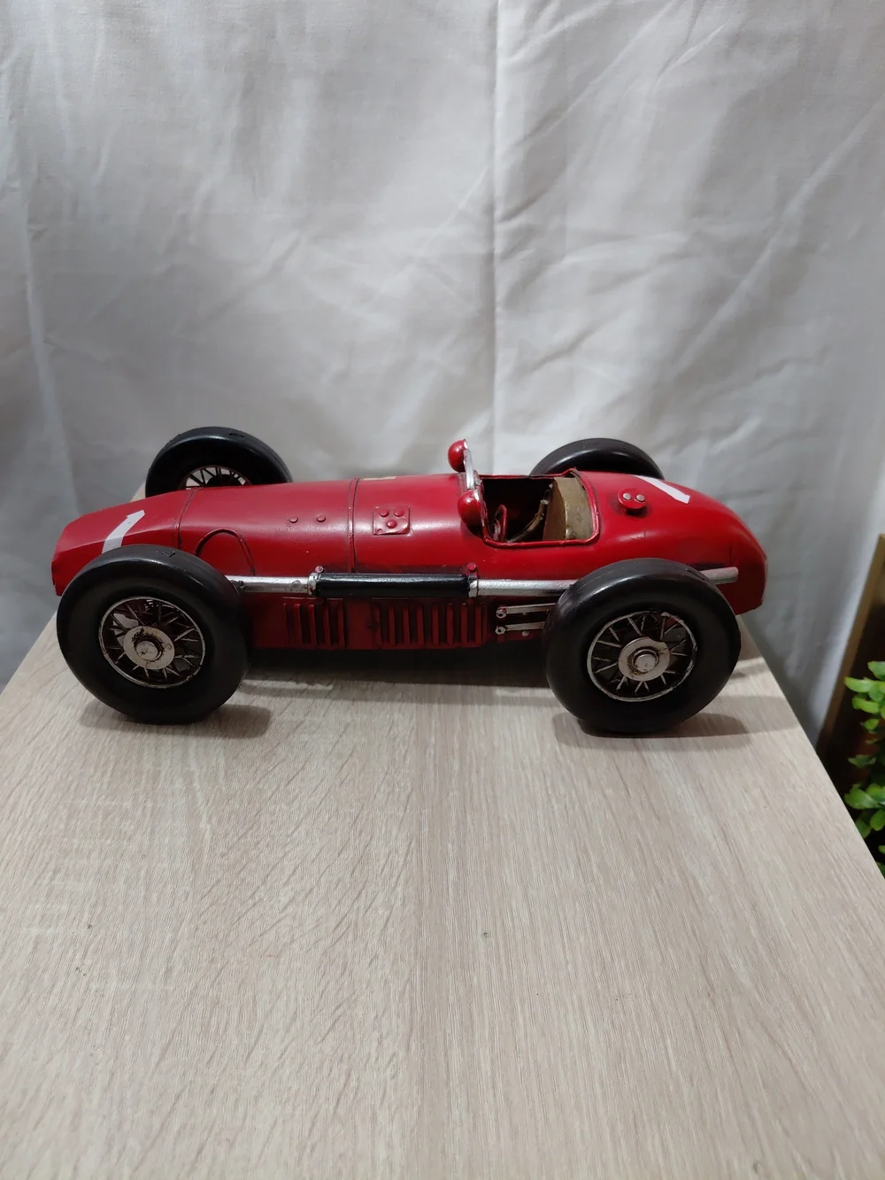 Ferrari Red Vintage-Style Race Car Toy with Black Wheels